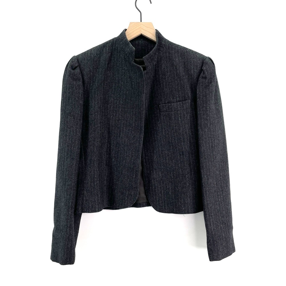 Vintage Skirt Suit Women Sz 2* Gray Pinstripe Wool Blend Blazer Midi Power Boss